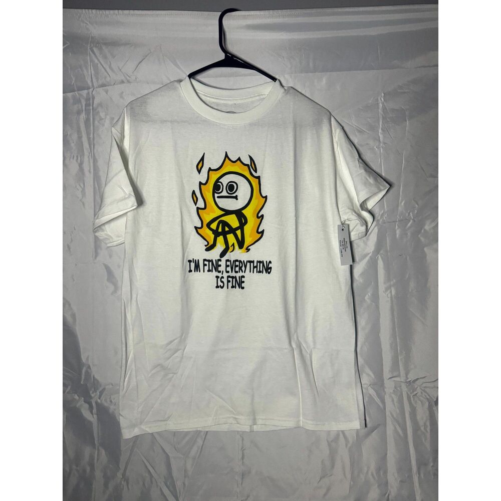 DOM Men's NEW Meme "I'm Fine Everything is fine" Size M White T-Shirt